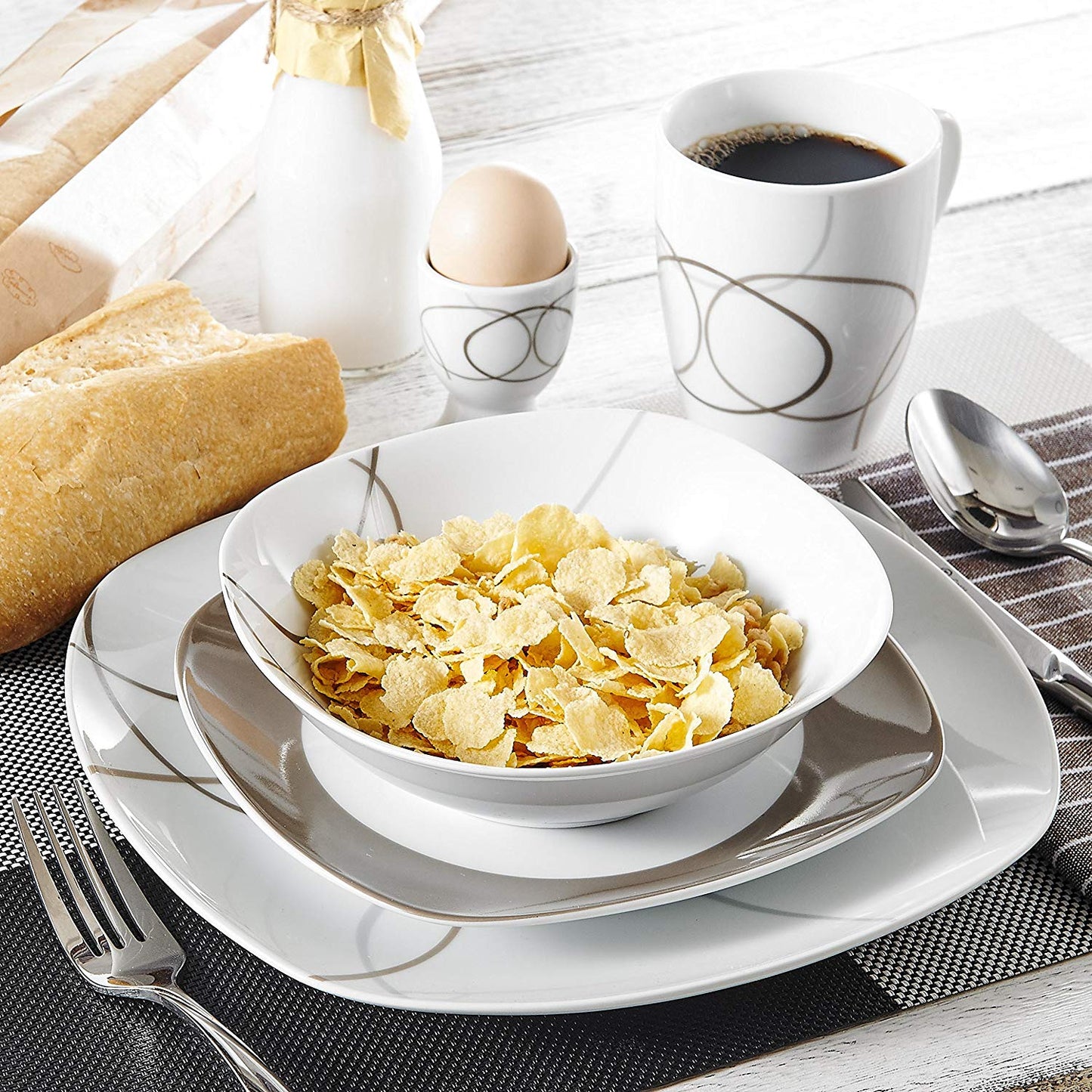 NIKITA 40-Piece Kitchen Porcelain Dinner Plate Combi-Set Tableware Set with 8*Egg Cup,Mug,Dessert Plate,Bowl,Dinner Plate - Nordic Side - 40, CombiSet, CupMugDessert, Dinner, Egg, Kitchen, NI
