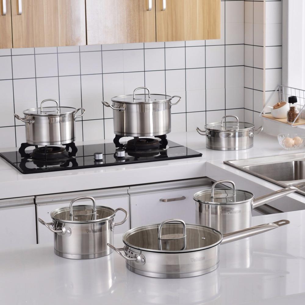 Cookware Set 12 Piece Stainless Steel Kitchen Cooking Pot&Pan SetsInduction,Saucepan,Casserole,with Tempered Glass lid (Silver) - Nordic Side - 12, Cooking, Cookware, Glass, InductionSaucepan