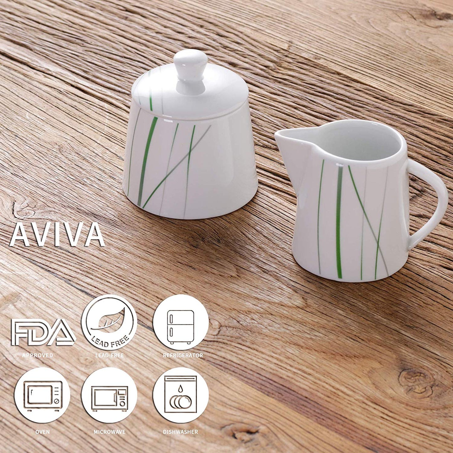 AVIVA Ceramic Porcelain Milk Cream Serving Jug Set Coffee&Tea Creamer&Sugar Bowl Pot Set for Family&Office - Nordic Side - AVIVA, Bowl, Ceramic, CoffeeTea, Cream, CreamerSugar, FamilyOffice,