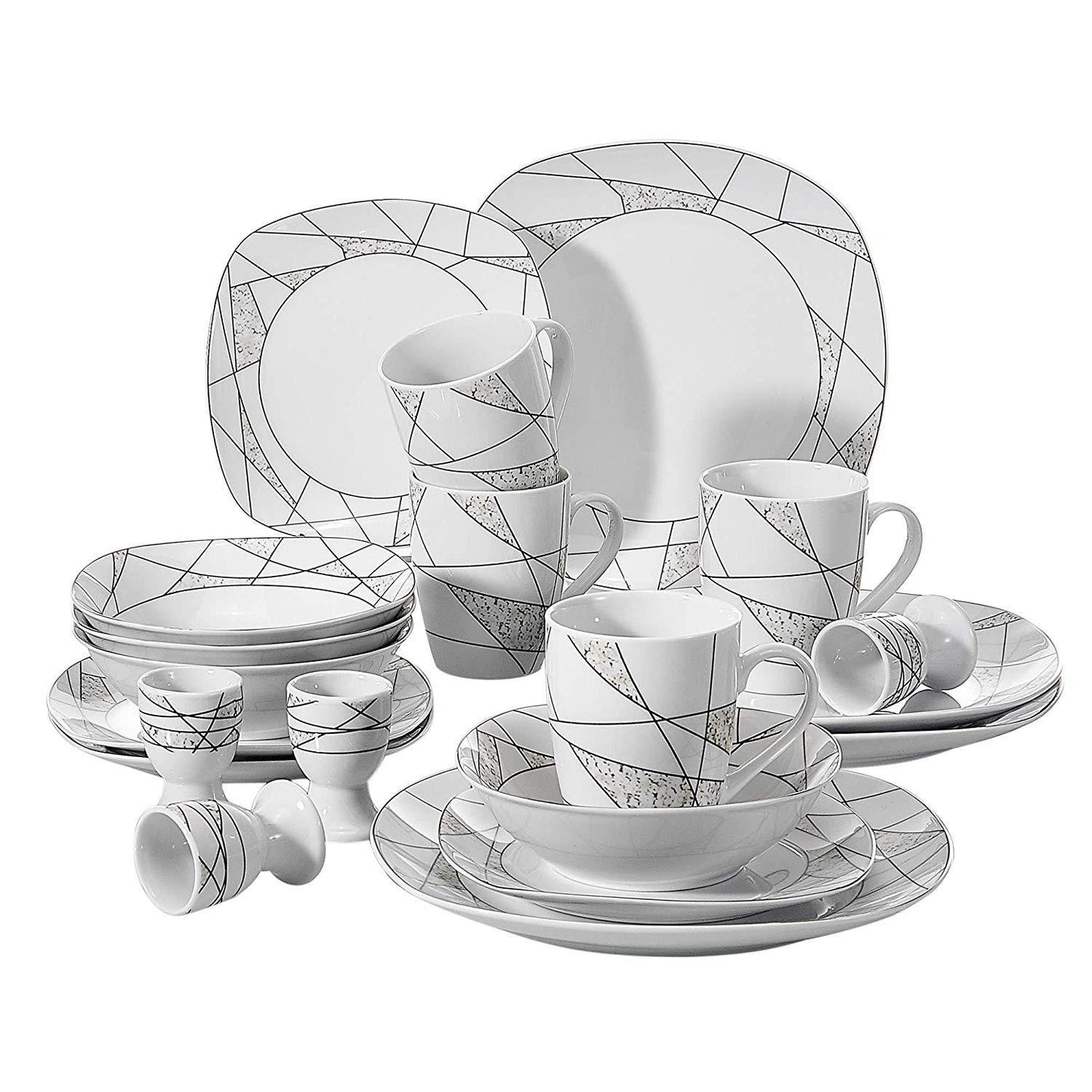 SERENA 20-Piece Kitchen Porcelain Ceramic Dinner Set of Dinner Plate,Dessert Plates,Egg Cup,Mug,Bowl Cutlery Set - Nordic Side - 20, Ceramic, CupMugBowl, Cutlery, Dinner, Kitchen, of, Piece,