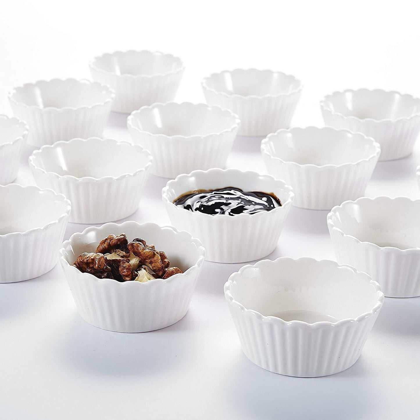 16-Piece 2.75" Ivory White Porcelain Mini Ramekins/Souffle/Snack Cup - Nordic Side - 16, 275, Bowl, Ceramic, cm, Cream, Cup, Dessert, Dishes, Ivory, MALACASA, Mini, Piece, Porcelain, Ramekin