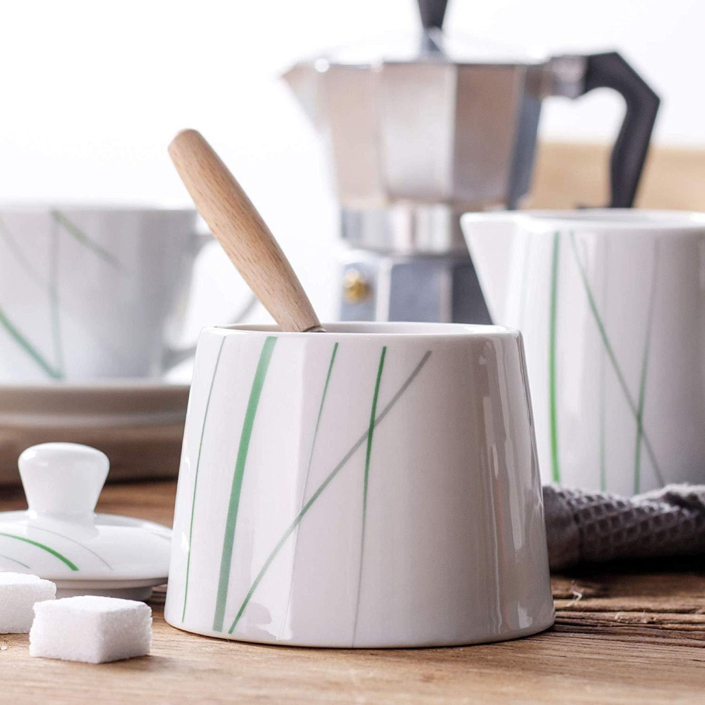 AVIVA Ceramic Porcelain Milk Cream Serving Jug Set Coffee&Tea Creamer&Sugar Bowl Pot Set for Family&Office - Nordic Side - AVIVA, Bowl, Ceramic, CoffeeTea, Cream, CreamerSugar, FamilyOffice,