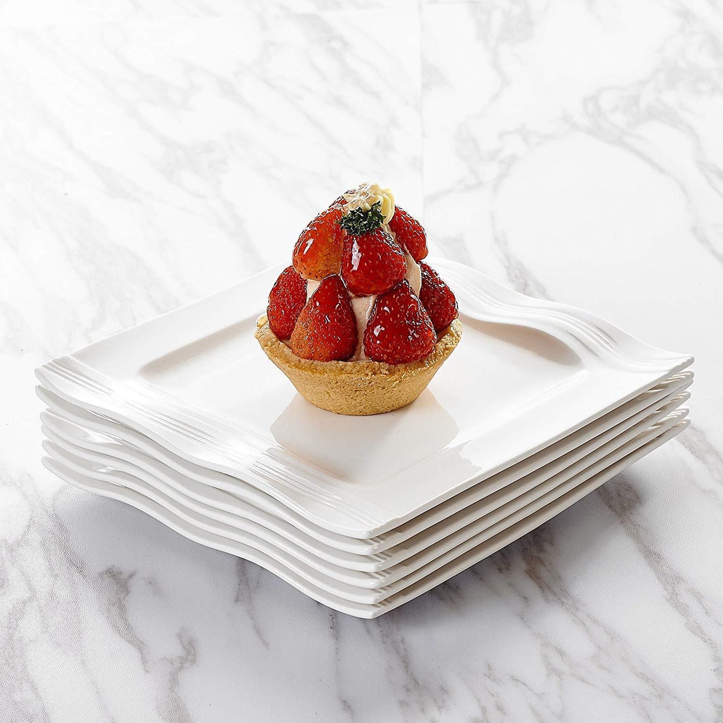 Mario 6-Piece Ivory White Porcelain China Dessert Plates (7.25") - Nordic Side - 725, Ceramic, China, Cream, Dessert, Dishes, Fruit, Ivory, Kitchen, MALACASA, Mario, Piece, Plates, Porcelain