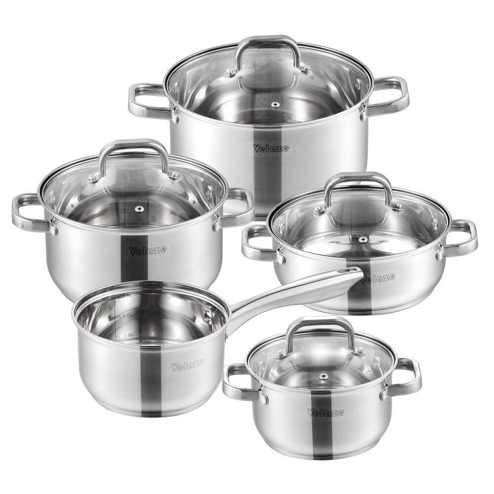 Cookware Set Stainless Steel 9-Piece Kitchen Cooking Pot&Pan Set,Non Stick Frying Pan,SaucepanCasserole,Glass Lid (Silver) - Nordic Side - CasseroleGlass, Cooking, Cookware, Frying, Kitchen,