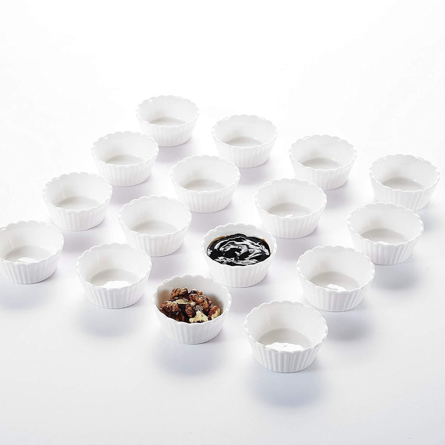 16-Piece 2.75" Ivory White Porcelain Mini Ramekins/Souffle/Snack Cup - Nordic Side - 16, 275, Bowl, Ceramic, cm, Cream, Cup, Dessert, Dishes, Ivory, MALACASA, Mini, Piece, Porcelain, Ramekin
