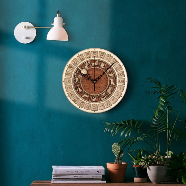 12 Constellations Wooden Wall Clock
