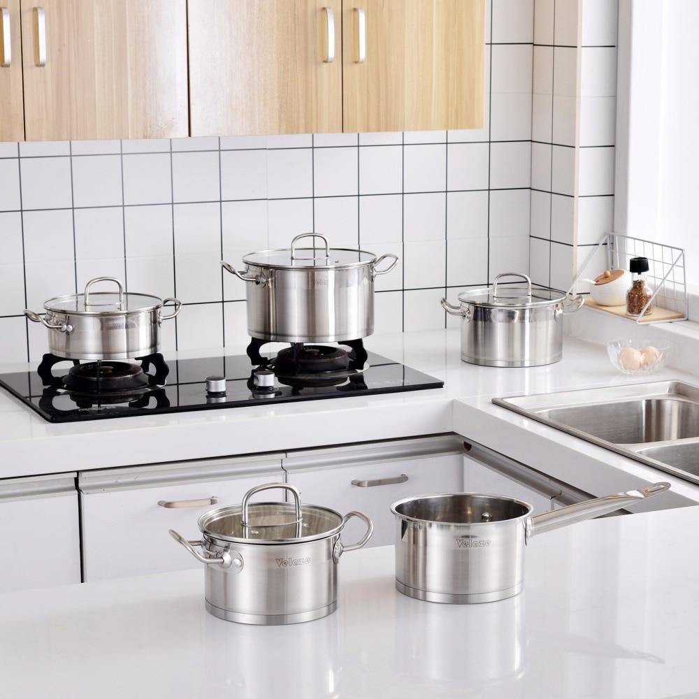 Kitchen Cookware Set 9 Piece Stainless Steel Cooking Pot & Pan SetsInduction SafeSaucepanCasserole,with Glass lid (Silver) - Nordic Side - Casserolewith, Cooking, Cookware, Glass, Induction,