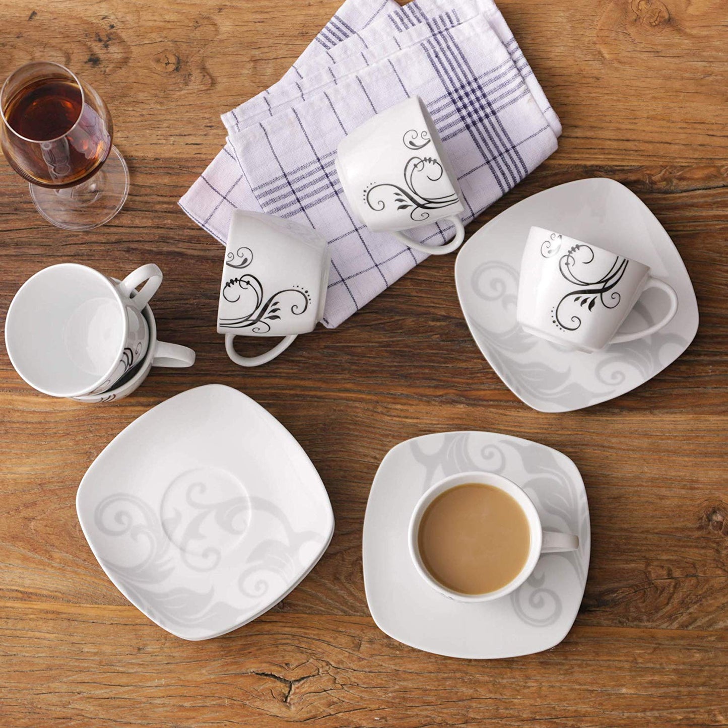 Zoye 12-Piece Ceramic Porcelain Drinkware Cups and Saucers Set (360 ml) - Nordic Side - 12, and, Ceramic, Coffee, Cups, Drinkware, Espresso, Family, Kitchen, Office, Piece, Porcelain, Saucer