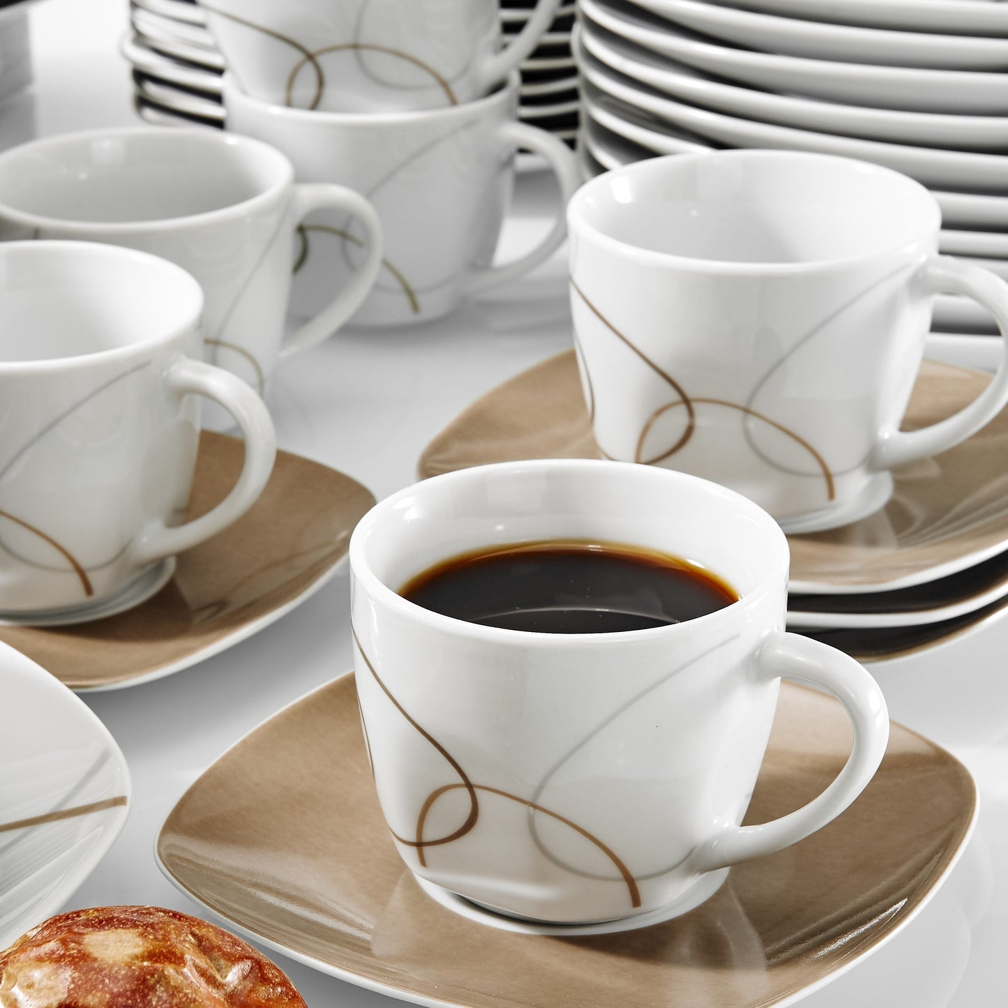 NIKITA 60-Piece Porcelain Ceramic Kitchen Dinner Plate Set with Dessert Plates/Soup Plates/Dinner Plates/Cups/Saucers - Nordic Side - 60, Ceramic, Dessert, Dinner, Kitchen, NIKITA, Piece, Pla