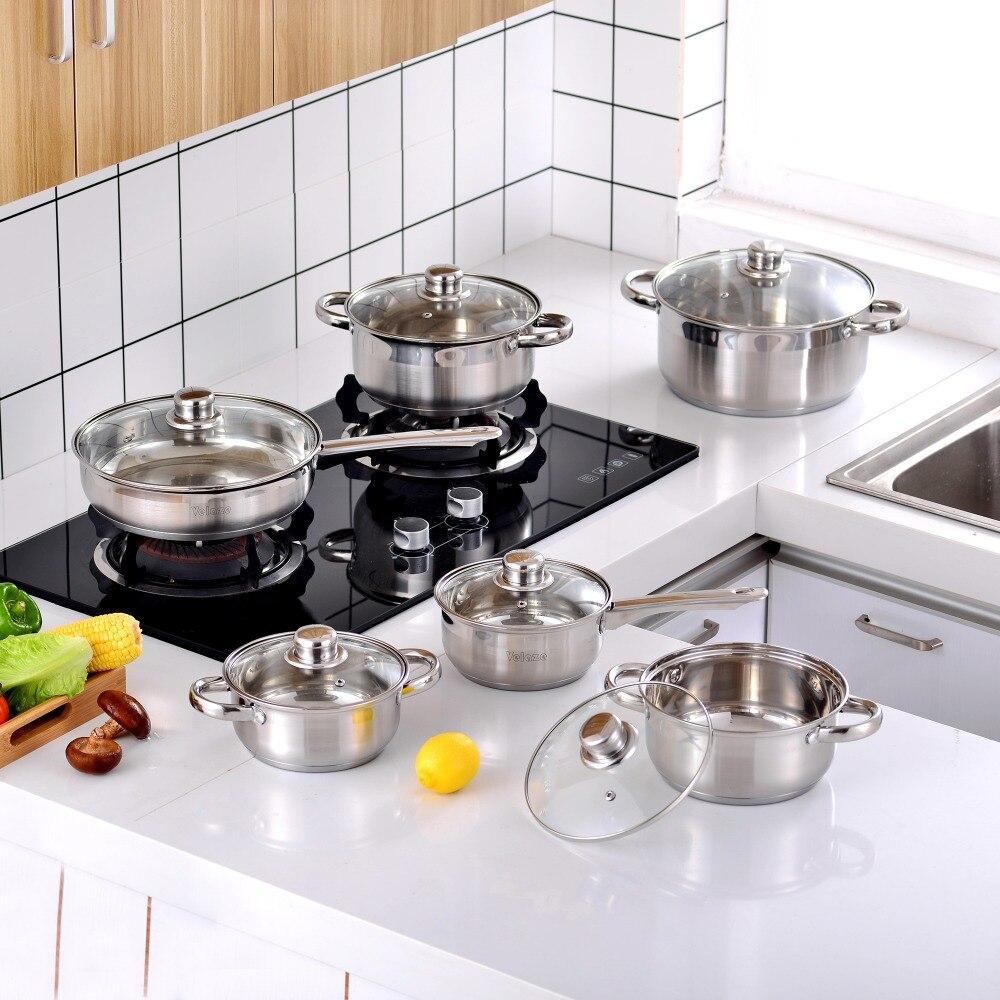 Cookware Set 12-Piece Kitchen Stainless Steel Cooking Pot & Pan Sets,Induction Safe,Saucepan,Casserole,pan with Glass lid (Silver) - Nordic Side - 12, Cooking, Cookware, Glass, Kitchen, lid,