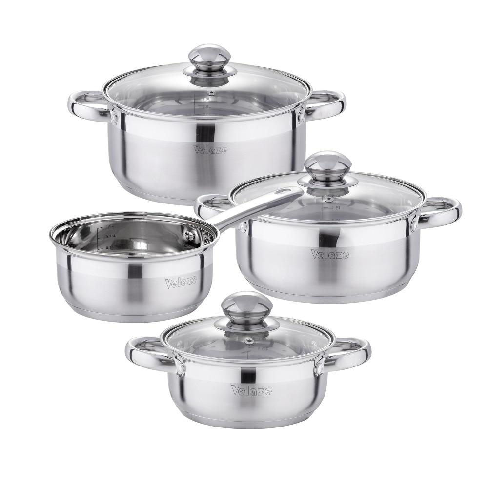 Cookware Set Stainless Steel 7-Piece Kitchen Cooking Pot&Pan Sets,Induction Saucepan,Casserole with Tempered Glass lid (Silver) - Nordic Side - Cooking, Cookware, Glass, Kitchen, lid, Piece,
