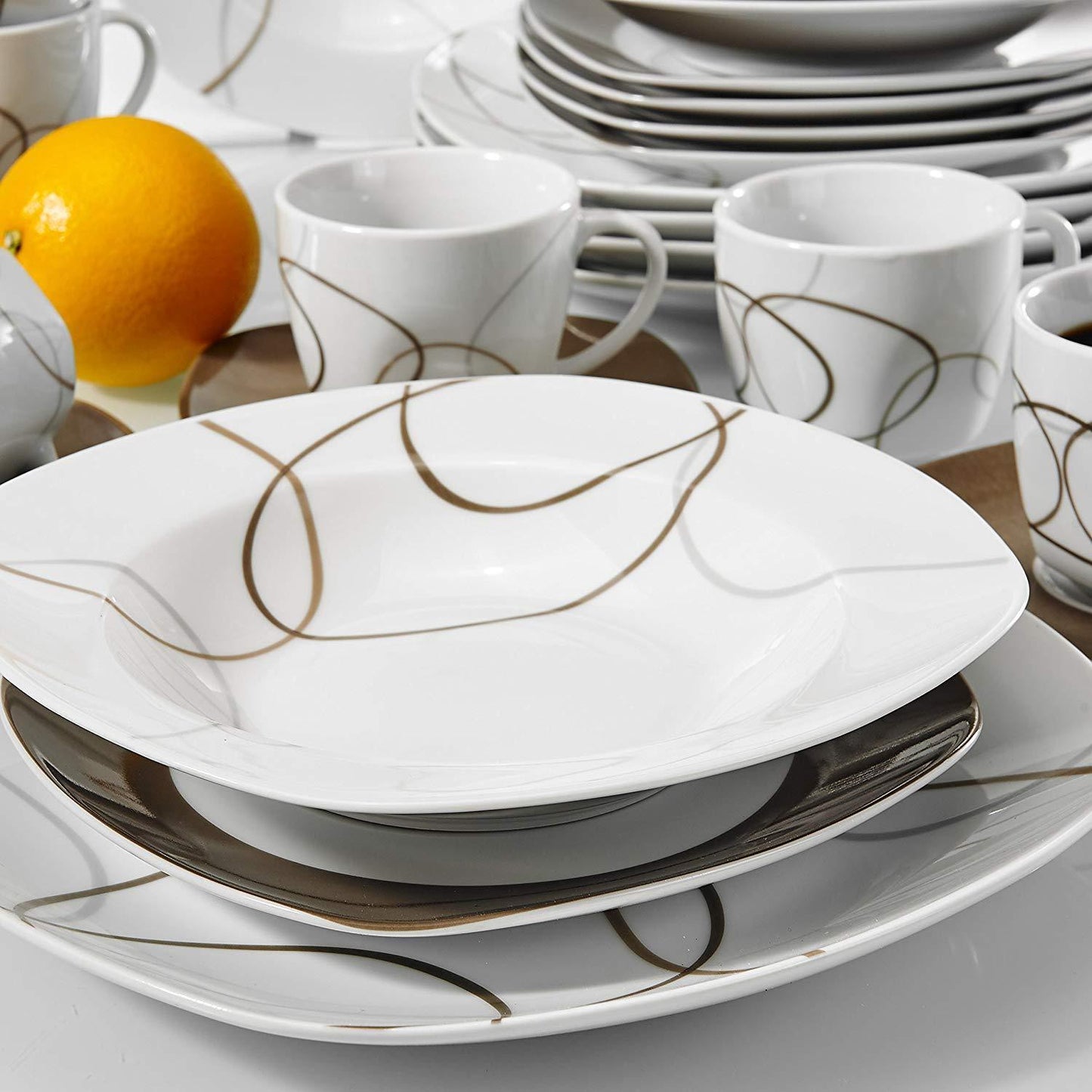NIKITA 60-Piece Porcelain Ceramic Kitchen Dinner Plate Set with Dessert Plates/Soup Plates/Dinner Plates/Cups/Saucers - Nordic Side - 60, Ceramic, Dessert, Dinner, Kitchen, NIKITA, Piece, Pla