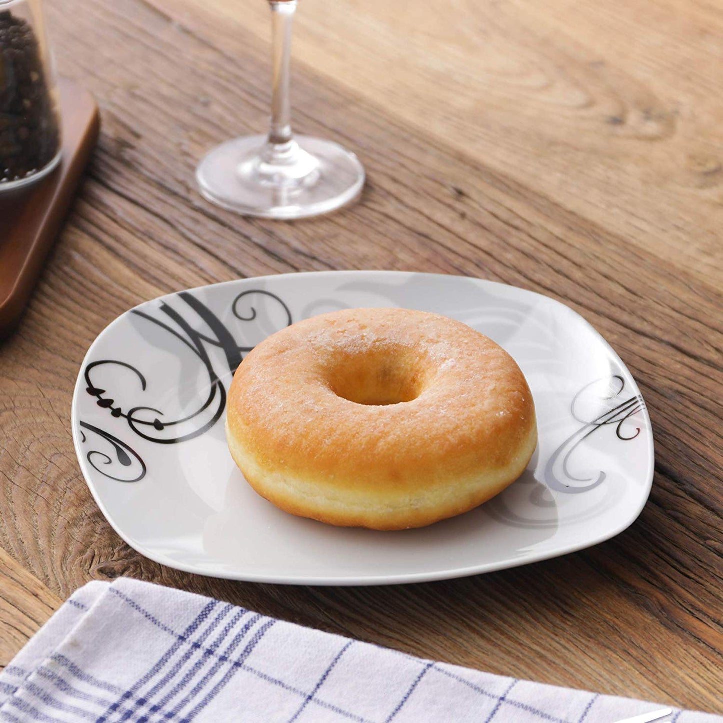 6-Piece 7.5" ZOEY Black Decals Ivory White Porcelain Plates Set - Nordic Side - 1921922, 75, Black, Decals, Dessert, Dishes, Ivory, Ketchen, Piece, Plate, Plates, Porcelain, Round, Set, VEWE
