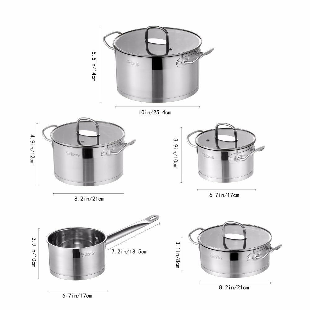 Kitchen Cookware Set 9 Piece Stainless Steel Cooking Pot & Pan SetsInduction SafeSaucepanCasserole,with Glass lid (Silver) - Nordic Side - Casserolewith, Cooking, Cookware, Glass, Induction,