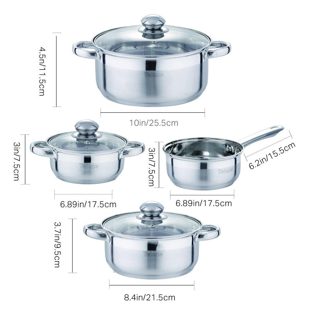 Cookware Set Stainless Steel 7-Piece Kitchen Cooking Pot&Pan Sets,Induction Saucepan,Casserole with Tempered Glass lid (Silver) - Nordic Side - Cooking, Cookware, Glass, Kitchen, lid, Piece,