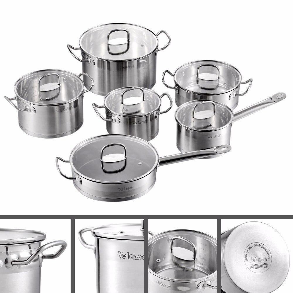 Cookware Set 12 Piece Stainless Steel Kitchen Cooking Pot&Pan SetsInduction,Saucepan,Casserole,with Tempered Glass lid (Silver) - Nordic Side - 12, Cooking, Cookware, Glass, InductionSaucepan