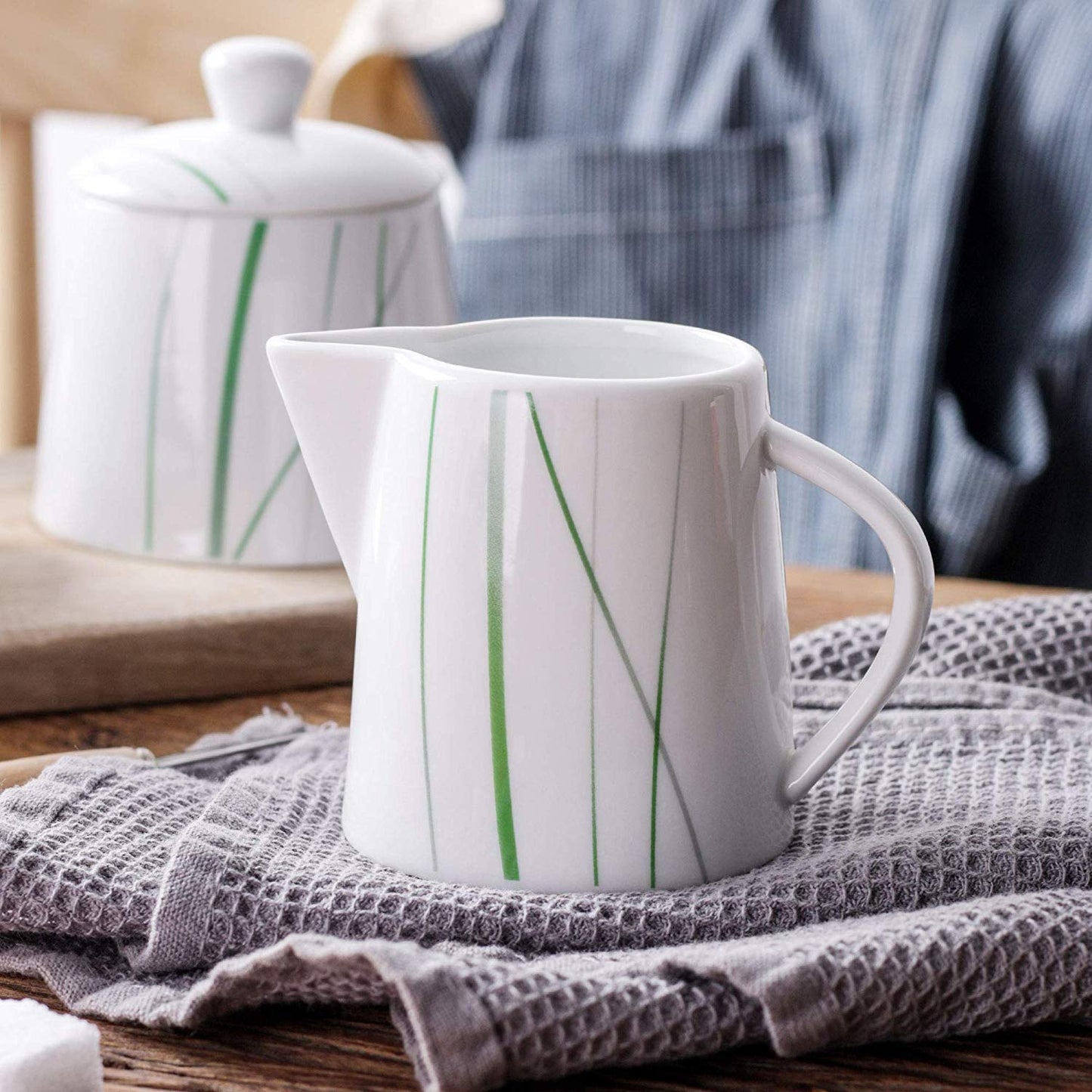 AVIVA Ceramic Porcelain Milk Cream Serving Jug Set Coffee&Tea Creamer&Sugar Bowl Pot Set for Family&Office - Nordic Side - AVIVA, Bowl, Ceramic, CoffeeTea, Cream, CreamerSugar, FamilyOffice,