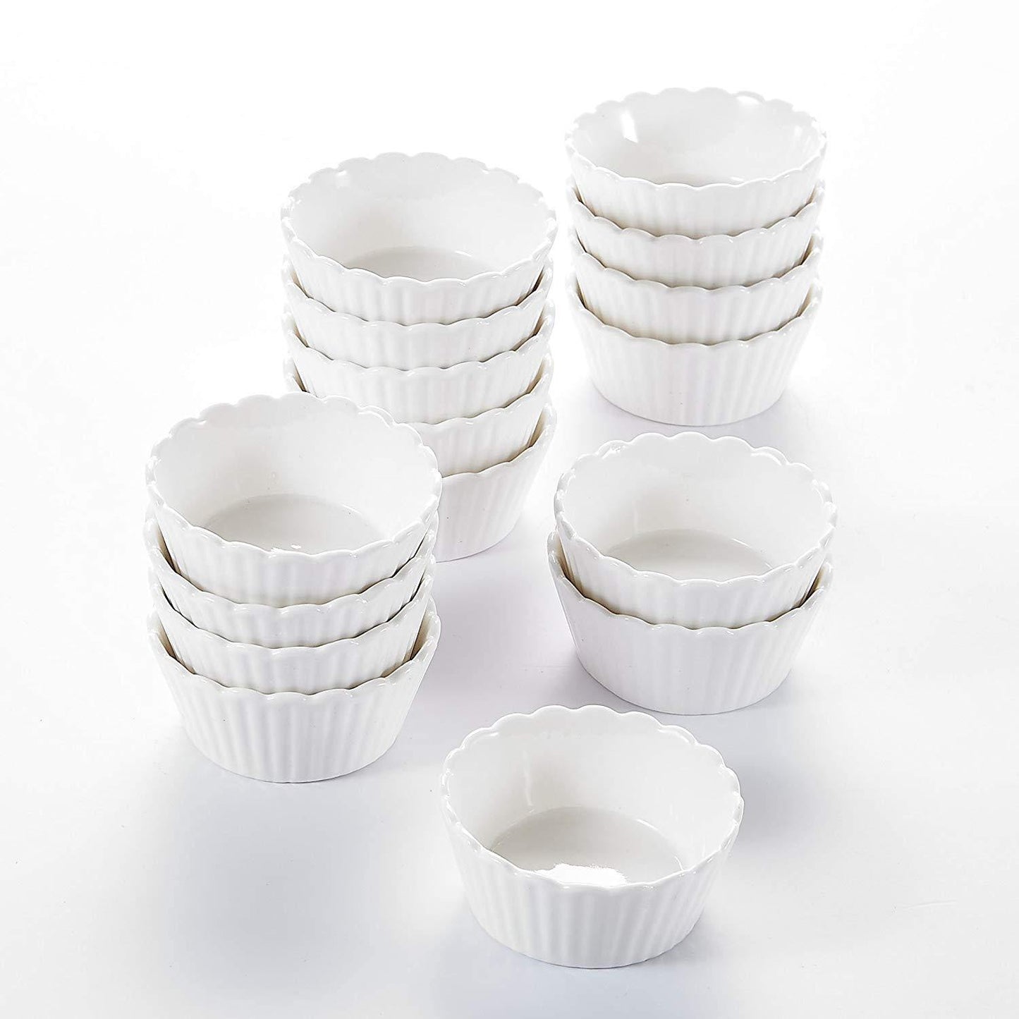 16-Piece 2.75" Ivory White Porcelain Mini Ramekins/Souffle/Snack Cup - Nordic Side - 16, 275, Bowl, Ceramic, cm, Cream, Cup, Dessert, Dishes, Ivory, MALACASA, Mini, Piece, Porcelain, Ramekin
