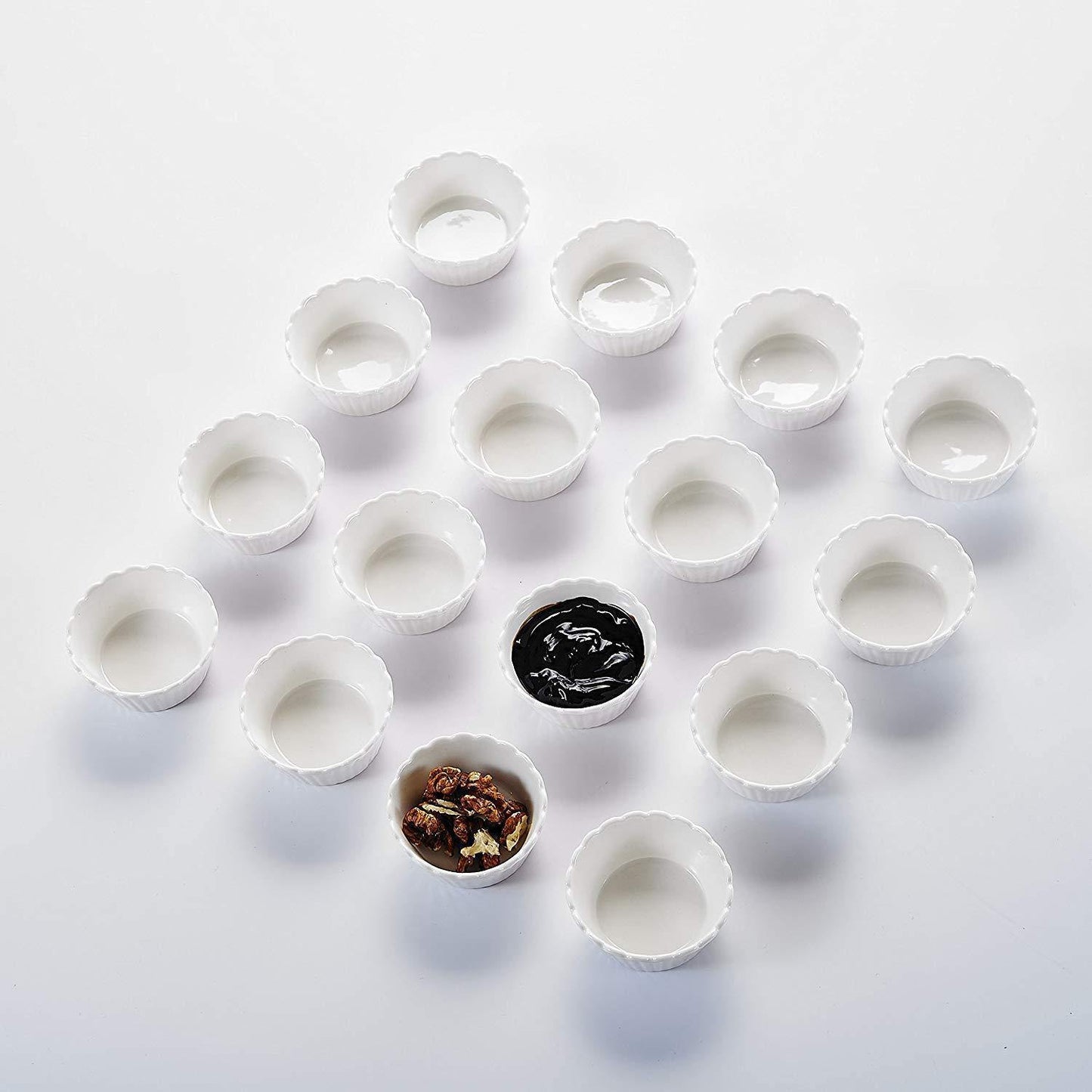 16-Piece 2.75" Ivory White Porcelain Mini Ramekins/Souffle/Snack Cup - Nordic Side - 16, 275, Bowl, Ceramic, cm, Cream, Cup, Dessert, Dishes, Ivory, MALACASA, Mini, Piece, Porcelain, Ramekin