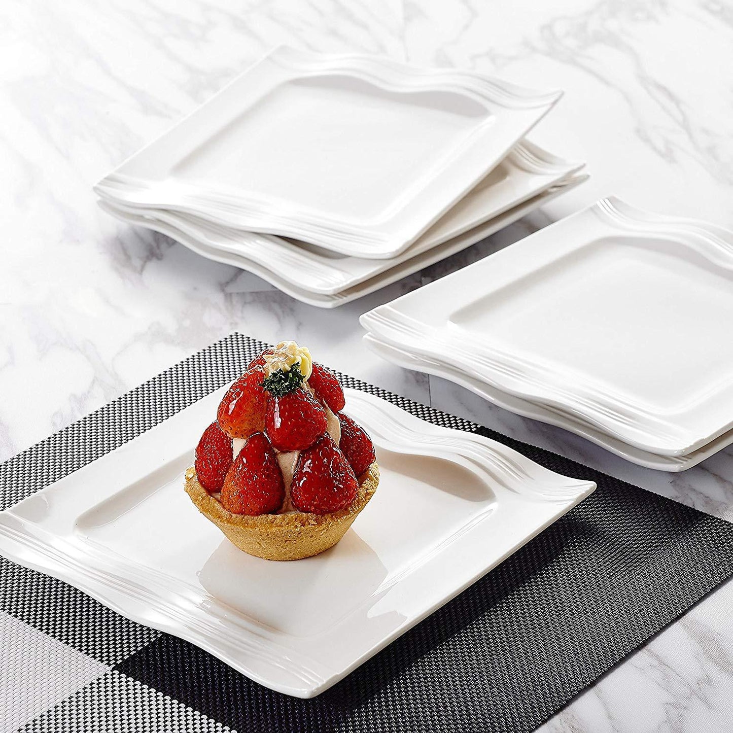 Mario 6-Piece Ivory White Porcelain China Dessert Plates (7.25") - Nordic Side - 725, Ceramic, China, Cream, Dessert, Dishes, Fruit, Ivory, Kitchen, MALACASA, Mario, Piece, Plates, Porcelain