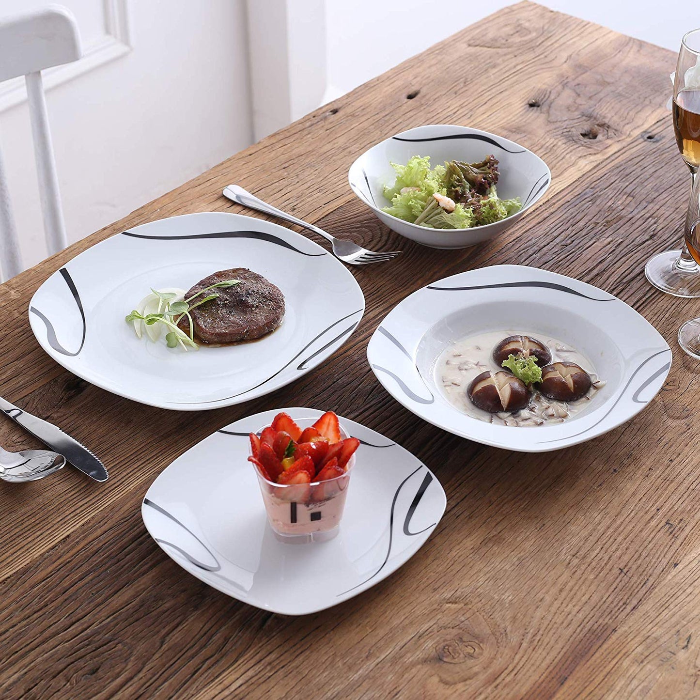 KAYLA 48-Piece Porcelain Tableware Breakfast Set Kitchen Ceramic Bowl Dessert Plate Soup Plate Dinner Plate Set - Nordic Side - 48, Bowl, Breakfast, Ceramic, Dessert, Dinner, KAYLA, Kitchen,