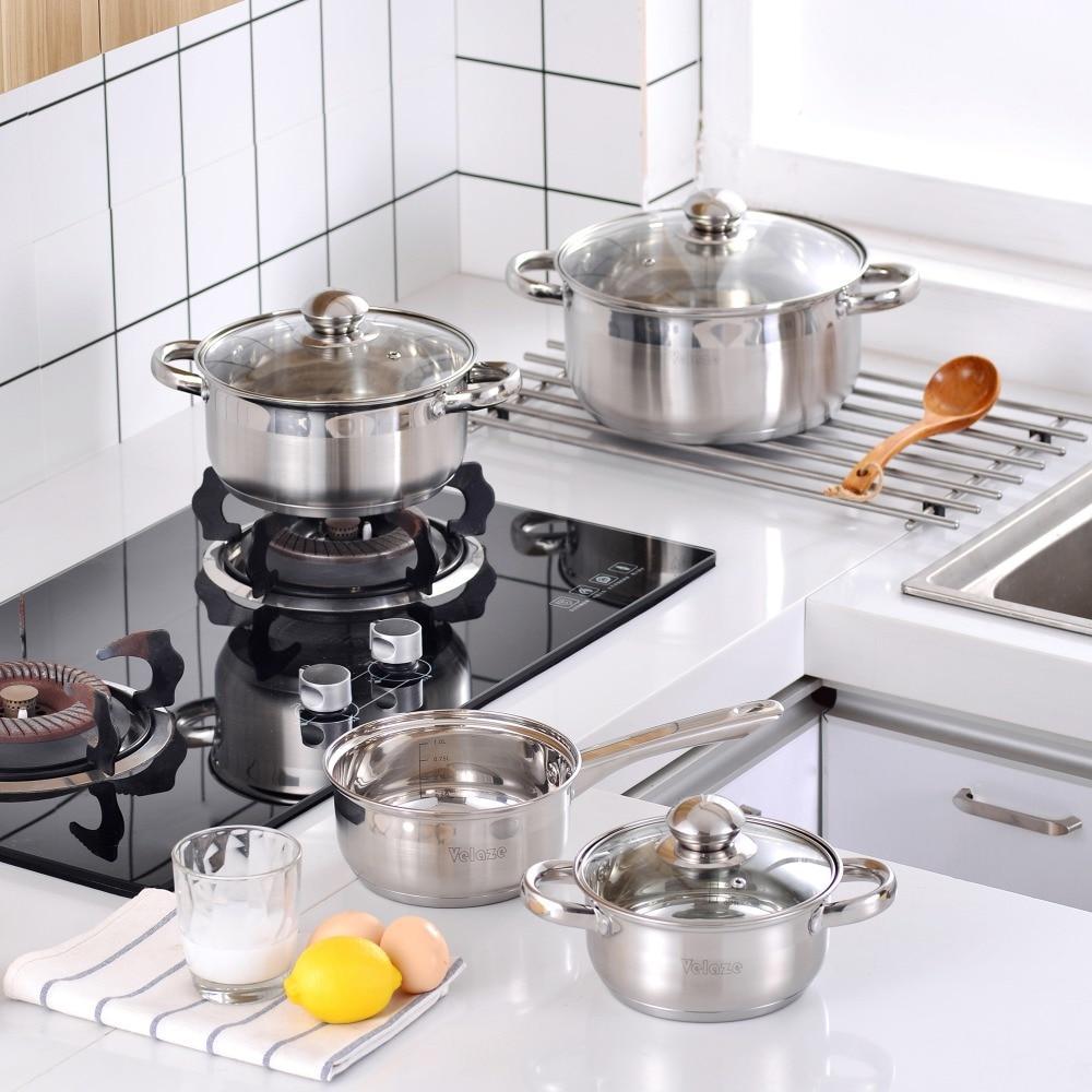 Cookware Set Stainless Steel 7-Piece Kitchen Cooking Pot&Pan Sets,Induction Saucepan,Casserole with Tempered Glass lid (Silver) - Nordic Side - Cooking, Cookware, Glass, Kitchen, lid, Piece,