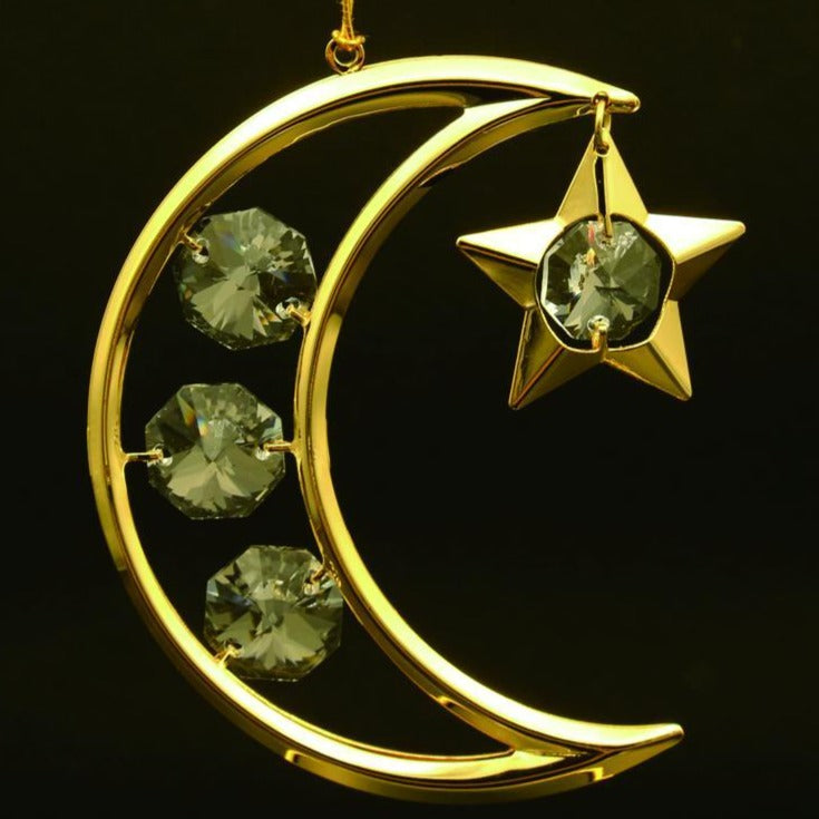 24K Gold Plated Crescent and Star with Swarovski