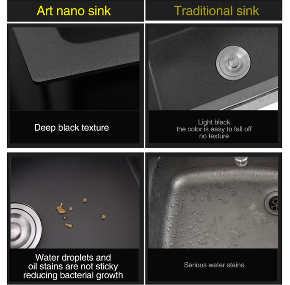 Ari - Black Nano Antibacterial Stainless Steel Double Bowl Kitchen Sink - Nordic Side - 03-18, modern-pieces