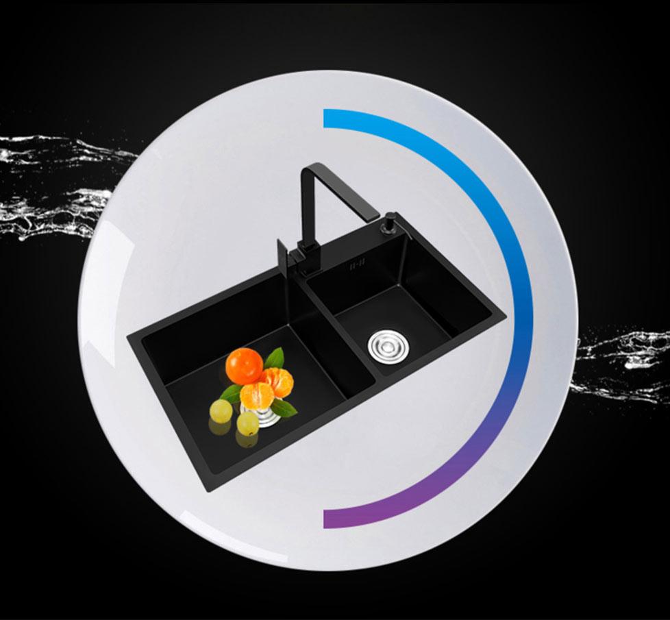 Ari - Black Nano Antibacterial Stainless Steel Double Bowl Kitchen Sink - Nordic Side - 03-18, modern-pieces