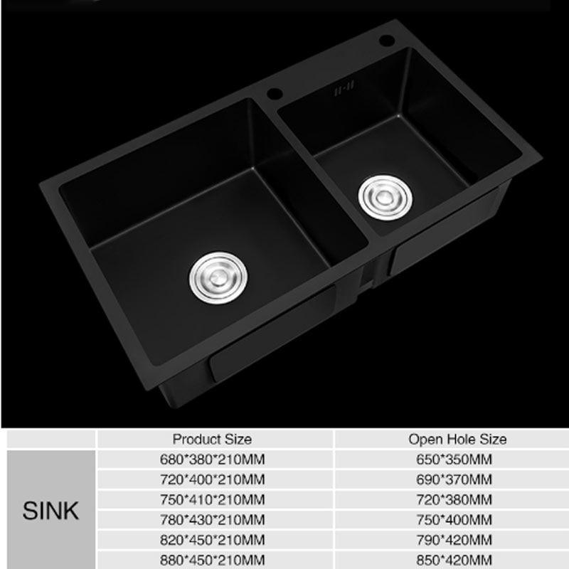 Ari - Black Nano Antibacterial Stainless Steel Double Bowl Kitchen Sink - Nordic Side - 03-18, modern-pieces