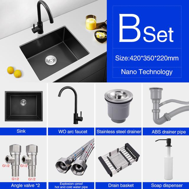 Philippus - Black Nano Stainless Steel Kitchen Sink - Nordic Side - 03-27, feed-cl0-over-80-dollars, modern-pieces