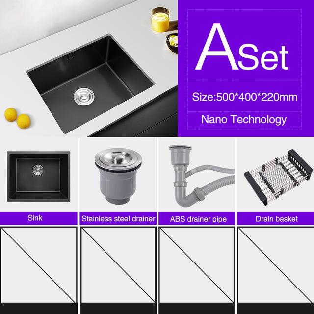 Philippus - Black Nano Stainless Steel Kitchen Sink - Nordic Side - 03-27, feed-cl0-over-80-dollars, modern-pieces