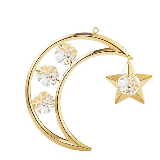 24K Gold Plated Crescent and Star with Swarovski
