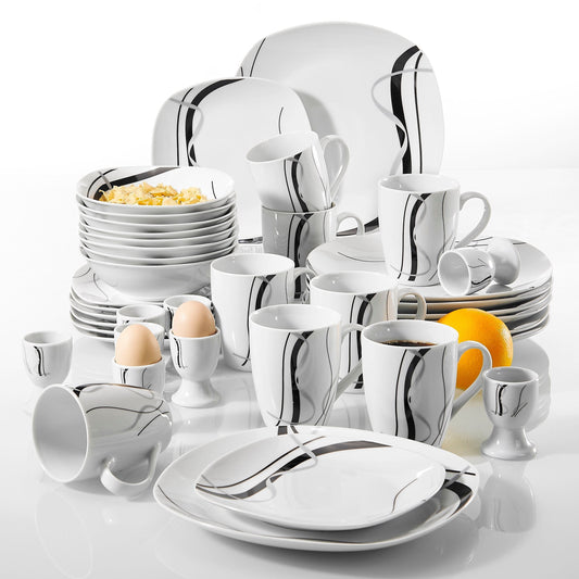 Fiona 40-Piece Black Lines Porcelain Dinner Set | Dinnerware | NordicAbode.com
