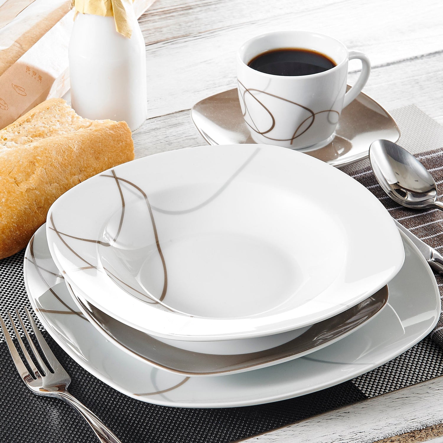 NIKITA 30-Piece Porcelain Ceramic Kitchen Dinner Plate Set with Dessert Plates/Soup Plates/Dinner Plates/Cups/Saucers - Nordic Side - 30, Ceramic, Dessert, Dinner, Kitchen, NIKITA, Piece, Pla