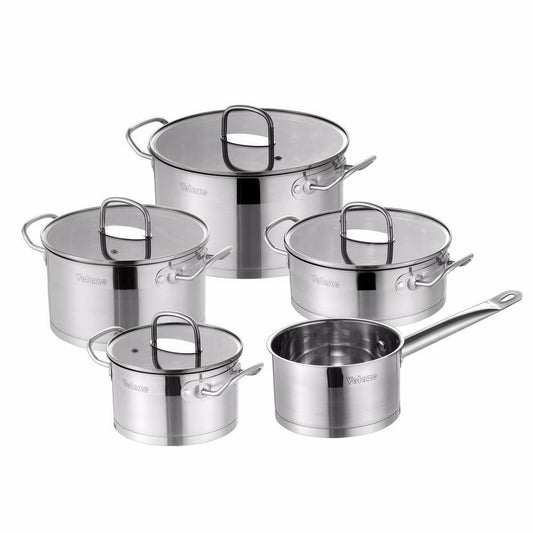 Kitchen Cookware Set 9 Piece Stainless Steel Cooking Pot & Pan SetsInduction SafeSaucepanCasserole,with Glass lid (Silver) - Nordic Side - Casserolewith, Cooking, Cookware, Glass, Induction, 