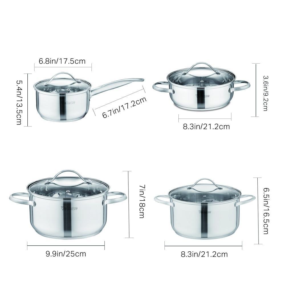 Cookware Set Stainless Steel 8-Piece Cooking Pot Pan Set Induction Safe Saucepan Casserole with Glass lid Non Stick (Silver) - Nordic Side - Casserole, Cooking, Cookware, Glass, Induction, li