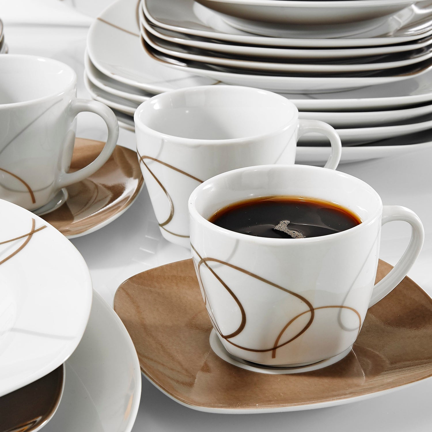 NIKITA 30-Piece Porcelain Ceramic Kitchen Dinner Plate Set with Dessert Plates/Soup Plates/Dinner Plates/Cups/Saucers - Nordic Side - 30, Ceramic, Dessert, Dinner, Kitchen, NIKITA, Piece, Pla