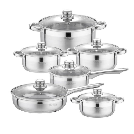 Cookware Set 12-Piece Kitchen Stainless Steel Cooking Pot & Pan Sets,Induction Safe,Saucepan,Casserole,pan with Glass lid (Silver) - Nordic Side - 12, Cooking, Cookware, Glass, Kitchen, lid, 