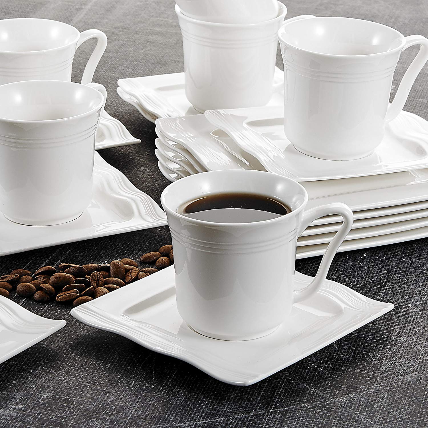 Mario 18-Piece Porcelain Ceramic Cup Combi-Set with 6-Piece Coffee Cups,Saucer and Dessert - Nordic Side - 18, and, Ceramic, Coffee, CombiSet, Cup, CupsSaucer, Dessert, Family, MALACASA, Mari