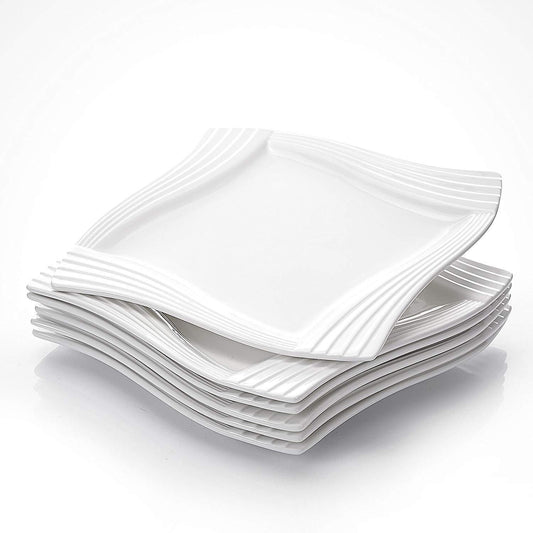Amparo 6-Piece Ivory White Porcelain China Ceramic Dessert Plates (8" ) - Nordic Side - Amparo, Cake, Ceramic, China, Dessert, DinnerWare, Dishs, Fruit, Ivory, Kitchen, MALACASA, Piece, Plate