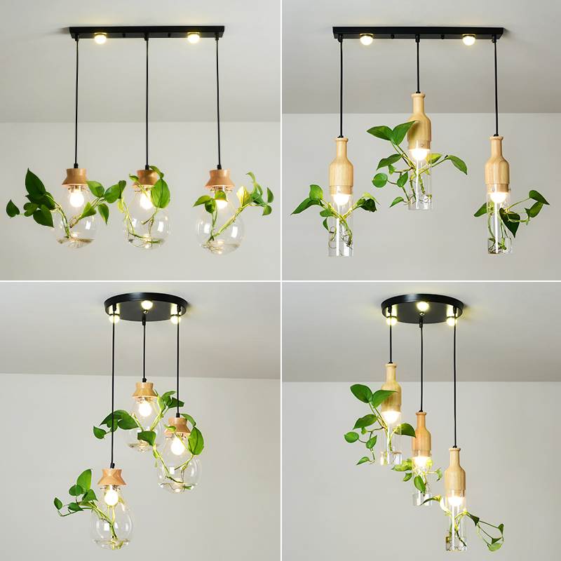 Hanging plant vase pendant light in brass