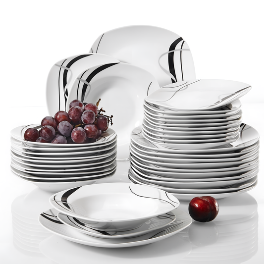Fiona Elegant Black Line Dinner Set | Dinnerware | NordicAbode.com