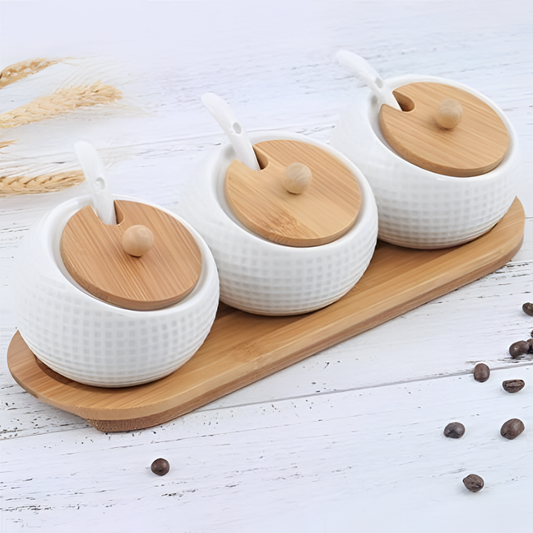 Portia Bamboo Lid Ceramic Kitchen Jars | Kitchen Decor | NordicAbode.com