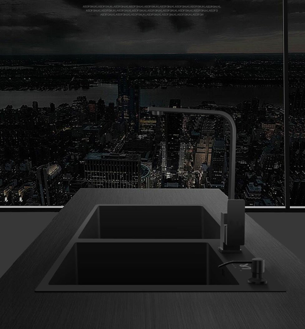 Ari - Black Nano Antibacterial Stainless Steel Double Bowl Kitchen Sink - Nordic Side - 03-18, modern-pieces