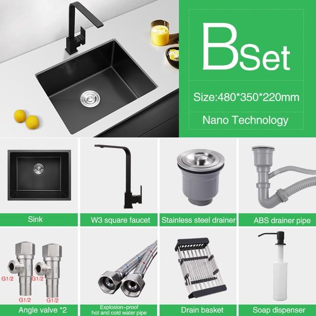 Philippus - Black Nano Stainless Steel Kitchen Sink - Nordic Side - 03-27, feed-cl0-over-80-dollars, modern-pieces