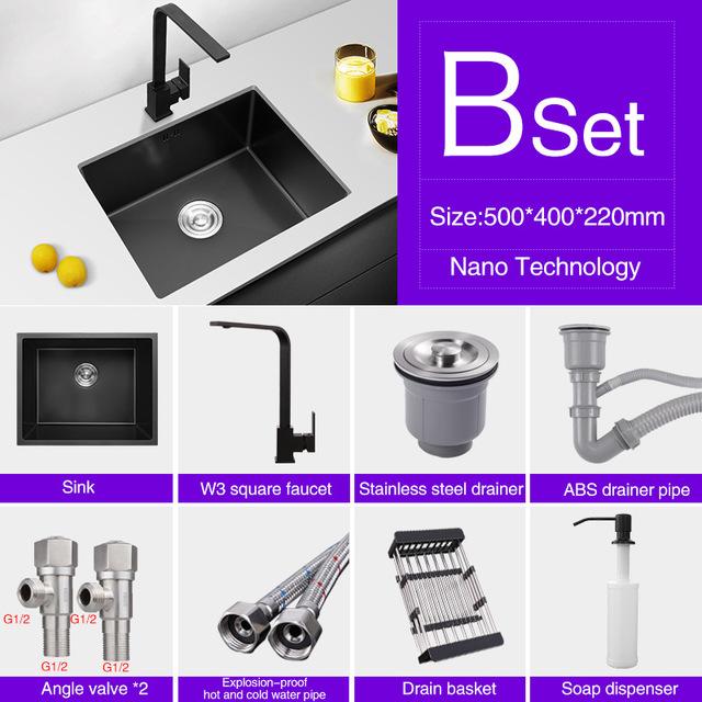 Philippus - Black Nano Stainless Steel Kitchen Sink - Nordic Side - 03-27, feed-cl0-over-80-dollars, modern-pieces